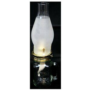 Golden Harvest Drinkin Canning Style Jar Hurricane Lamp Oil Frosted Handle Glass